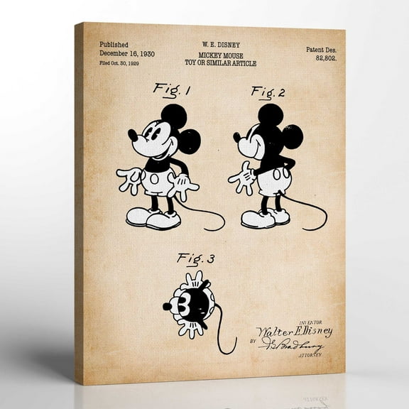 Mickey Mouse Wall Art, Mickey Mouse Wall Decor Patent Canvas Print, Ready To Hang for Living Room Home Wall Art, C2576-16x20