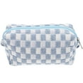 thumbnail image 1 of Bolsa de maquillaje de lana, neceser de viaje a cuadros de gran capacidad, 1 of 8