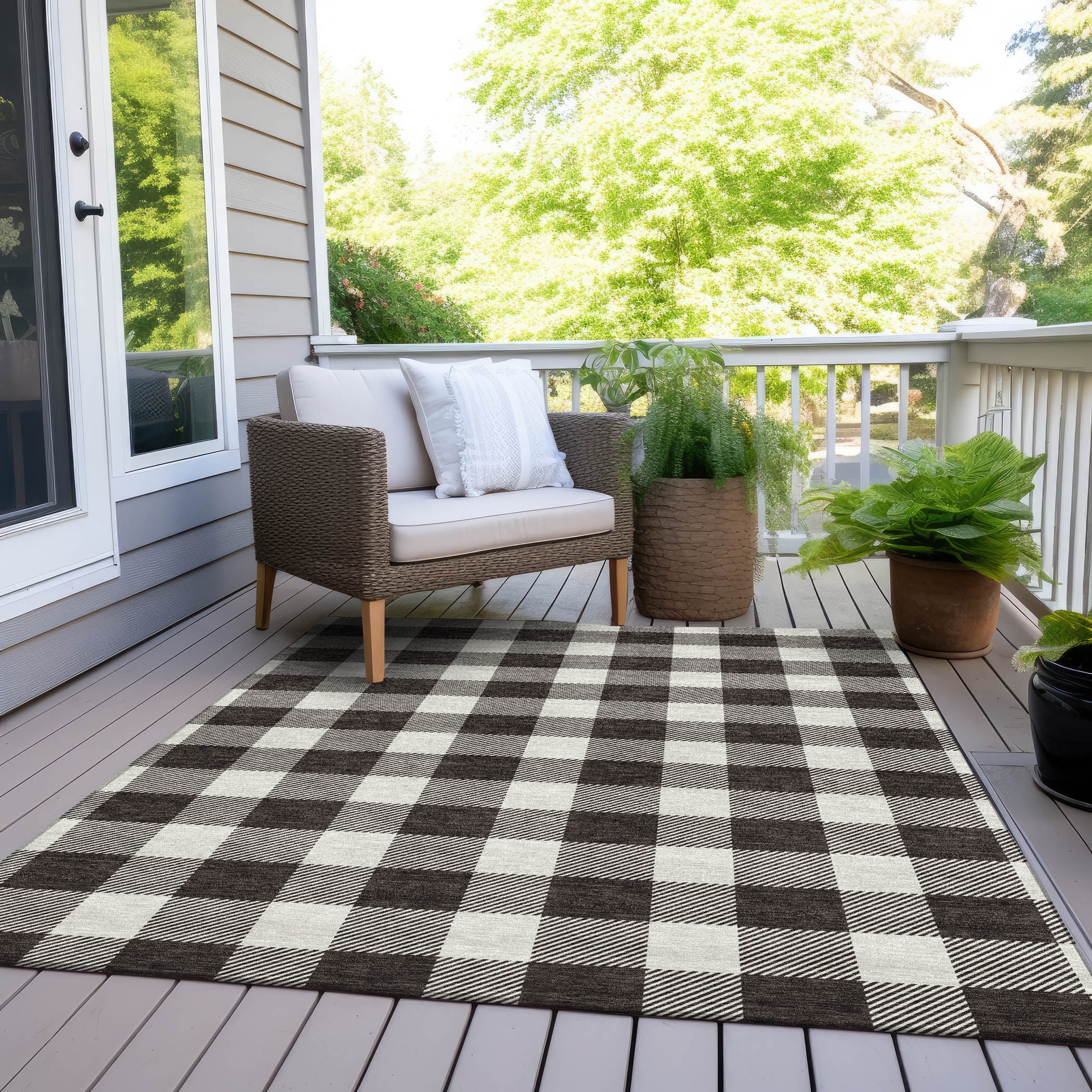 Addison Rugs Chantille Indoor/Outdoor Transitional Plaid Black Washable Rectangle Rug, 2'6" x 3'10"