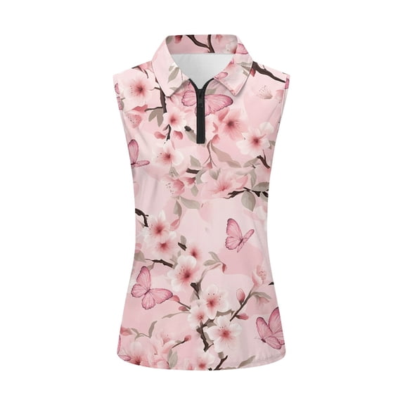 Whosucclay Butterfly and Floral Pattern Sleeveless Golf Shirts for Women Breathable Casual Comfortable Athletic Shirt XS - 2XL