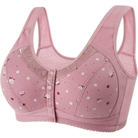 NANAHuang Button Front Closure Daisy Bras for Women Seniors Plus Size Full Coverage Support Comfort No Underwire Minimizer Bra
