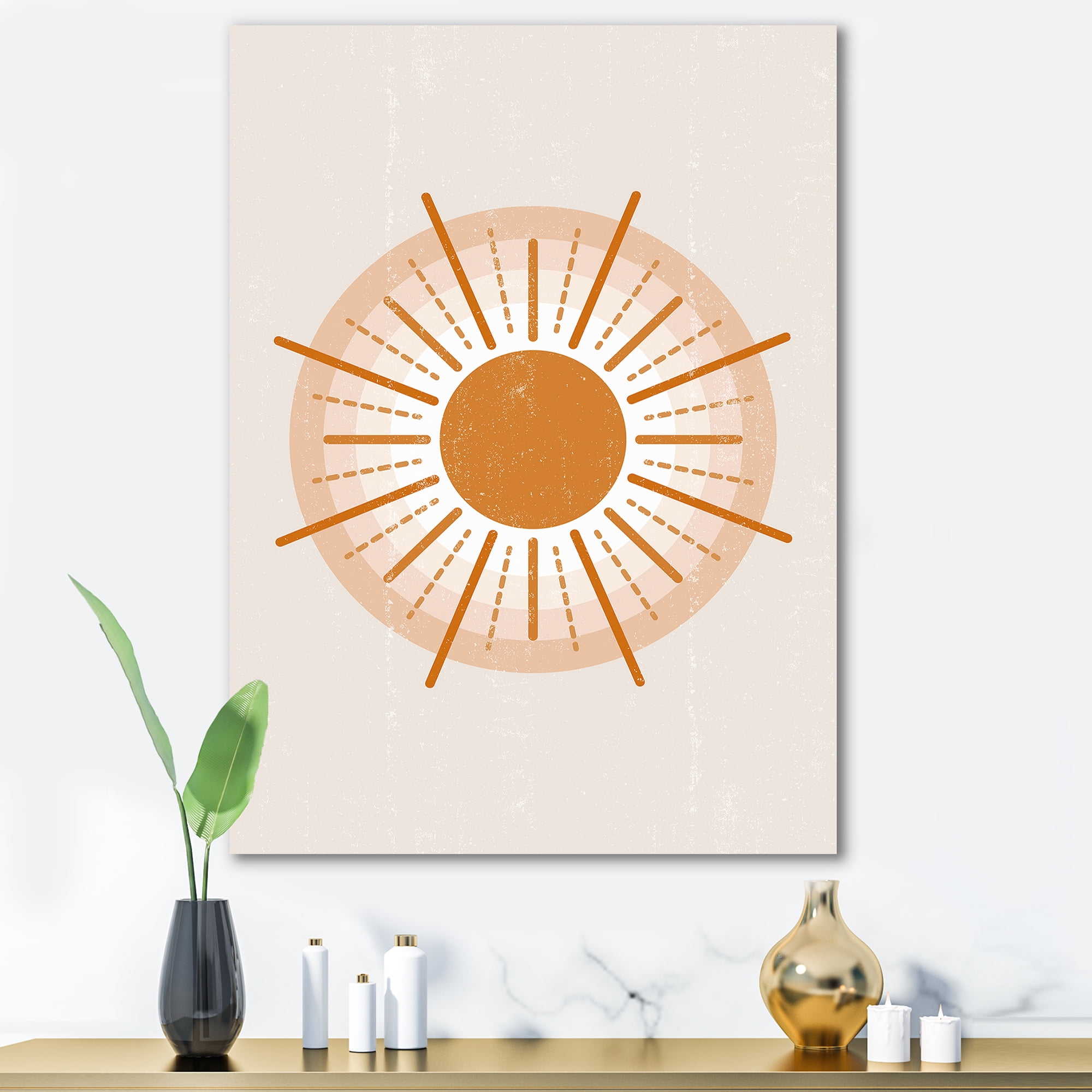 Designart ' Orange Radiant Sun II ' Modern Canvas Wall Art Print