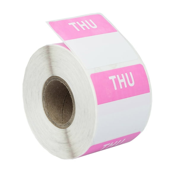 THURSDAY (Day of the Week) Labels, Pink/White, 500 labels per roll, 1-9/16" x 1-9/16" or 40mmx40mm, 1 Roll