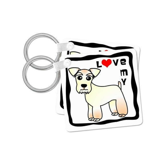 3dRose, I Love My Miniature Schnauzer Dog - Wheaten - Red Heart, set of 2 Key Chains