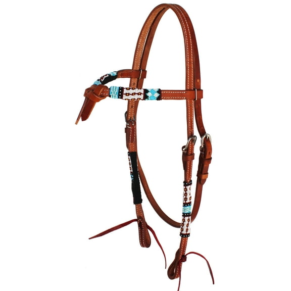 Horse Show Bridle Western Leather Headstall Beaded Overlay Knotted Browband 79RT05HB