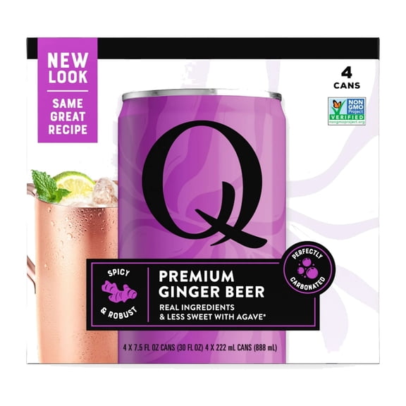 Q Mixers Premium Ginger Beer, Spicy & Robust, 4 pack, 7.5 fl oz Cans – Less-Sweet Cocktail Mixer for Mule Drinks and Mocktails
