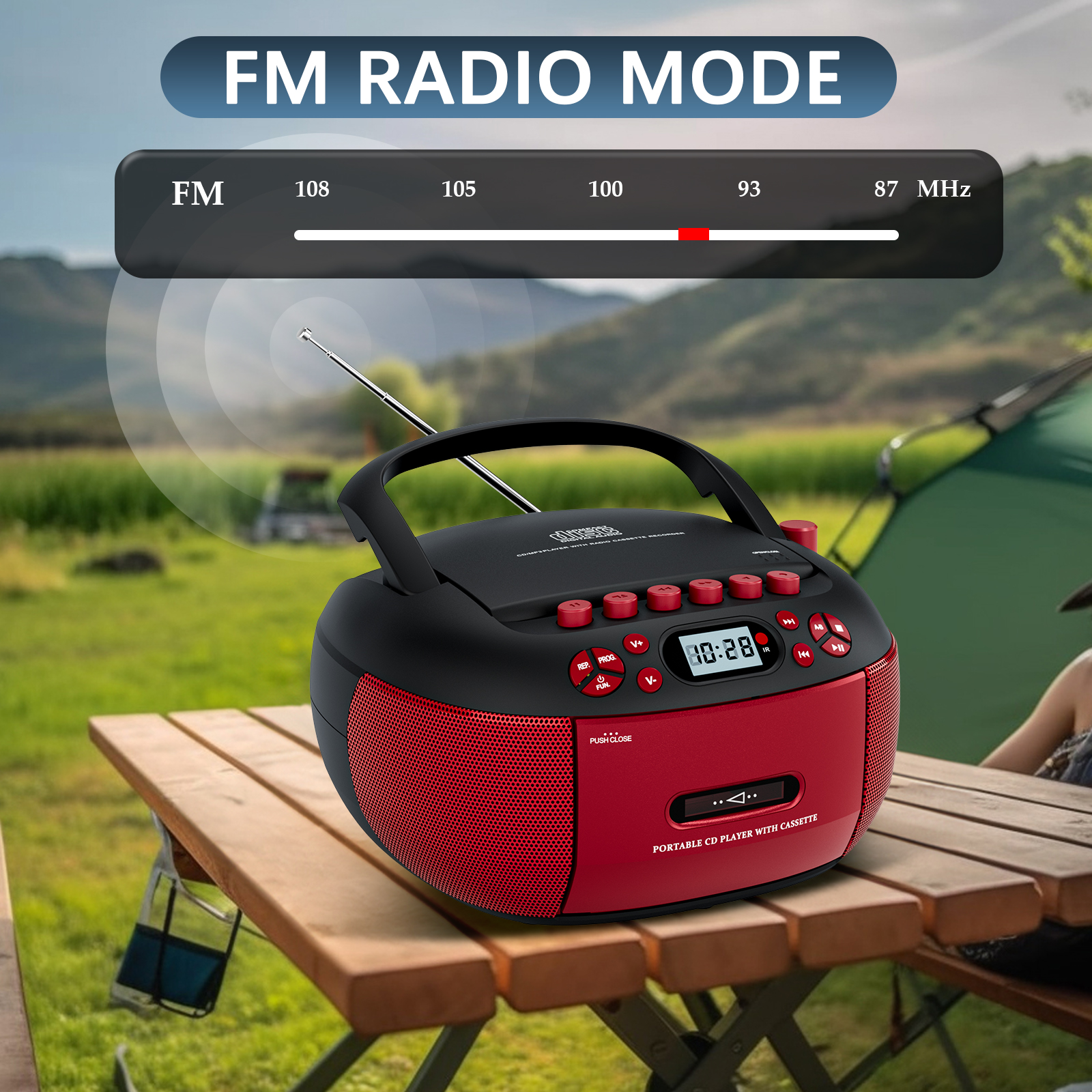 LC-dolida CD Player Boombox, Portable Cassette Player Combo with Bluetooth CD MP3 CD-R CD-R FA Radio AC/DC Powered with Remote Control, Stereo Sound for Home, Kids ,Outdoor, Gift(Red)