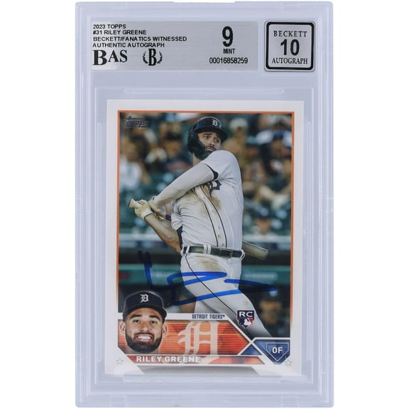 Riley Greene Detroit Tigers Autographed 2023 Topps Series 1 #31 Beckett Fanatics Witnessed Authenticated 9/10 Rookie Card - Fanatics Authentic Certified