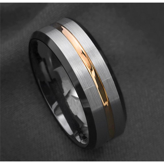 Titanium Steel Ring Silver Black and Gold Stripe Band for Men and Women Lightweight Everyday Jewelry Ring for Unisex