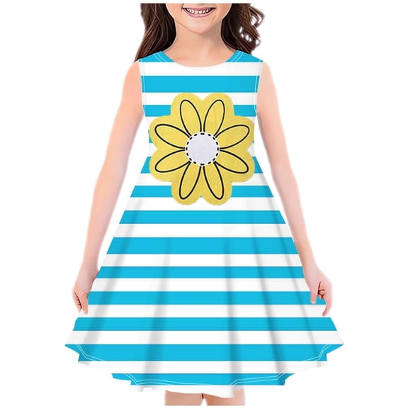 Lvshlubb Girls Sleeveless Dress Cute Striped Printed Party Dresses 2026 Summer Vacation Beach A Line Sundress Size 4-14