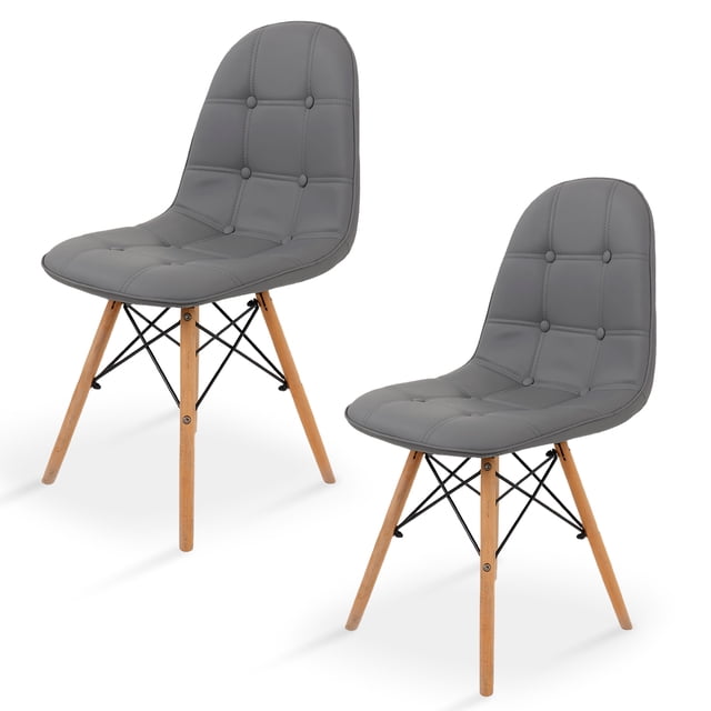 Sillas Modernas Eames con Botones Diseño Elegante y Vanguardista Sillas de Comedor, Oficina, Sala de Estar Estilo Minimalista Set de 2 Gris