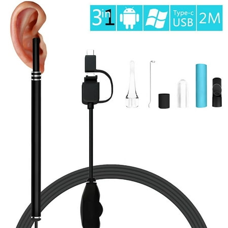 Waterproof Ear Camera Cleaning Endoscope 3 in 1 Borescope Inspection Ear Wax Remover Tool with 6 Adjustable LED Light for