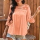 thumbnail image 2 of Top de encaje para mujer, camiseta transpirable suave de Color puro con costuras de encaje, camiseta informal holgada y versátil de manga media, color rosa XXL, 2 of 7