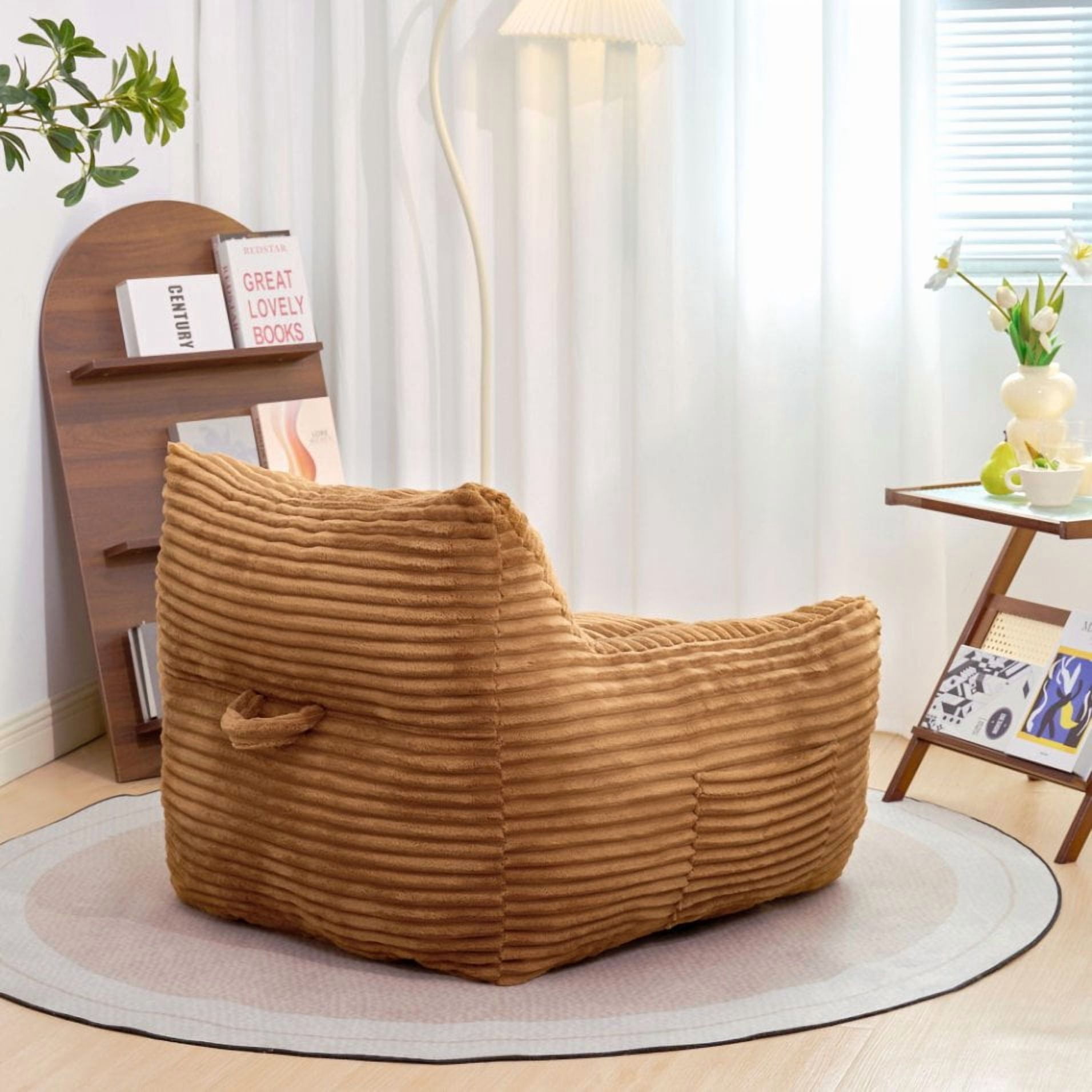Newest Oversized Classic Corduroy Bean Bag Chair for Adults with Built-in Armrests, Spacious Lounge Seat for Living Room & Bedroom, Beige