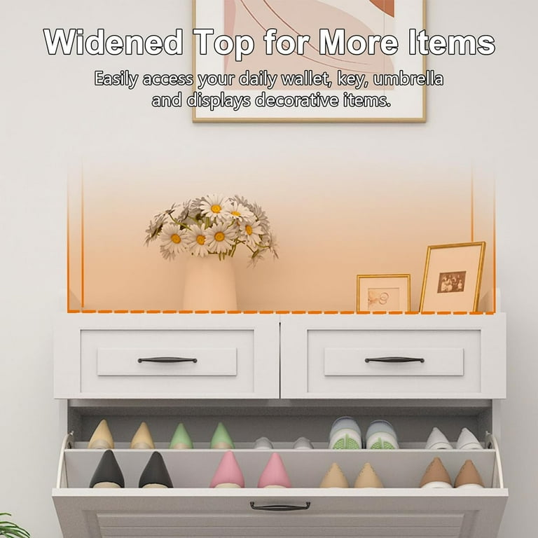 Miniyam Shoe Cabinet, Flip Down Freestanding Shoe Rack with