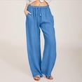 thumbnail image 2 of Lenpel Linen Pants for Women Cotton Elastic High Waisted Pleated Straight Leg Casual Pants Loose Beach Trousers with Pockets, 2 of 7