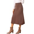 thumbnail image 4 of Falda de suéter A-Line para mujeres INSPIRE CHIC, cintura alta elástica, tejido de punto acanalado, falda midi para outfits de otoño e invierno, color M Café, 4 of 6