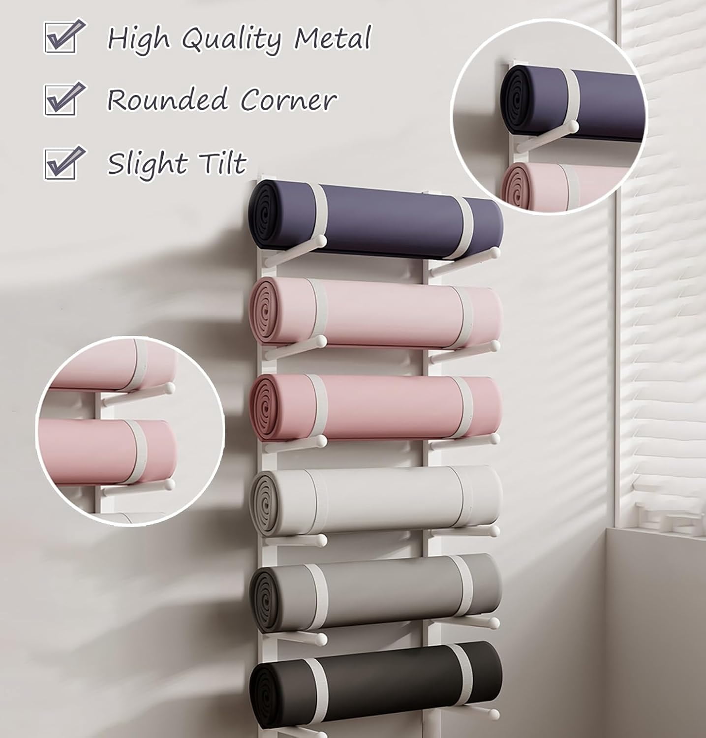 Yoga Mat Holder Wall-Mounted, 6-layer Metal Pilates Mat Organizer Exercise Equipment Holder, Yoga Mat Vertical Storage Rack For Home Gym, 103CM