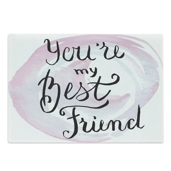 Best Friend Cutting Board, Cursive Texting on Pastel Watercolor Circles, Decorative Tempered Glass Cutting and Serving Board, in 3 Sizes, by Ambesonne