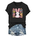 thumbnail image 7 of AKOEE Easter Outfits for Women Teen Girls Cute Floral Bunny Printed Short Sleeve Tops Graphic Basic Tee Shirt (XL, Black), 7 of 7
