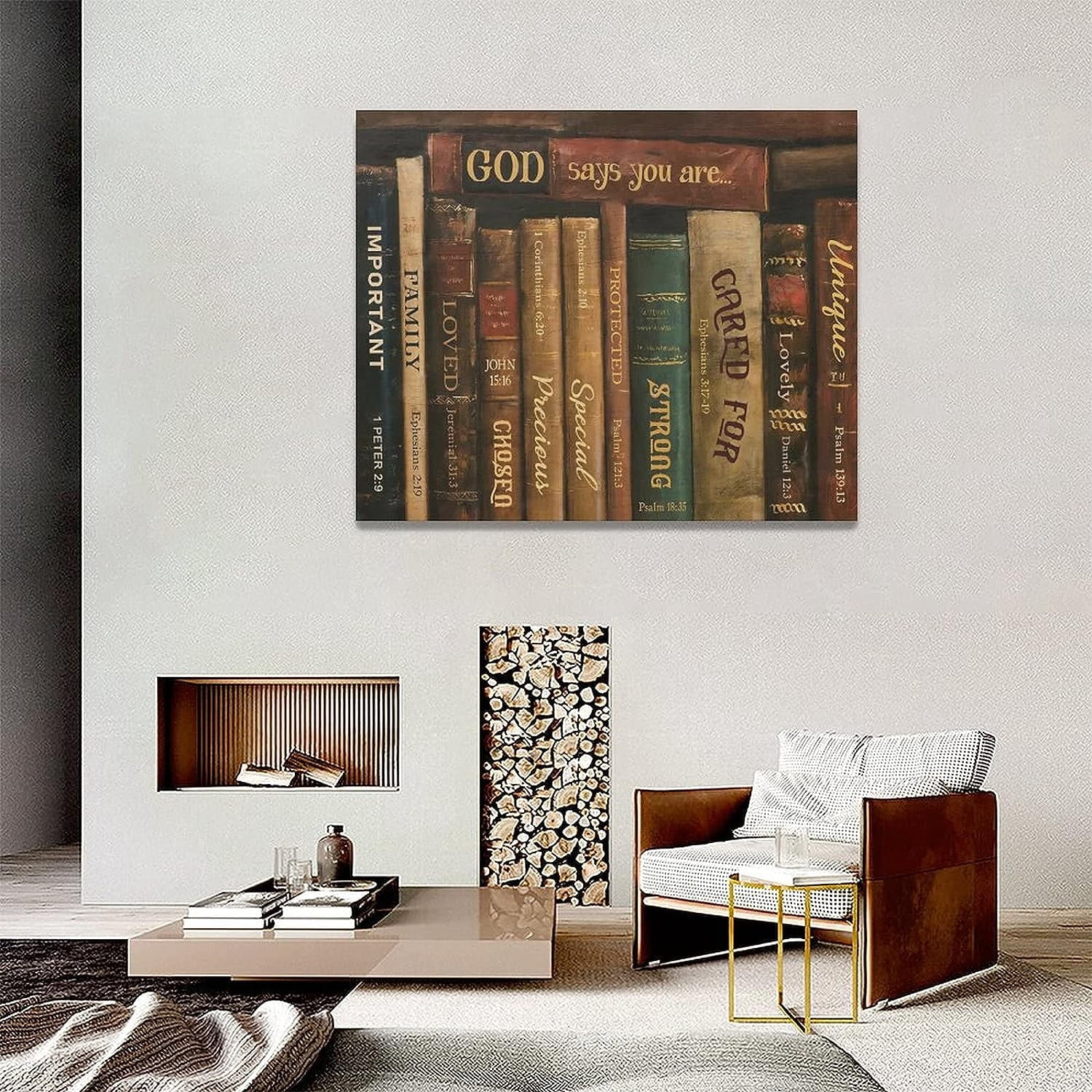 Taimeng Christian Books Wall Art Retro Bible Pictures Wall Decor Scriptures Canvas Prints Painting Religious Decorations Framed Artwork for Reading Room Bedroom 20/inchx16/inch