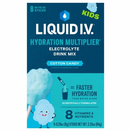 2X - Liquid I.V. Cotton Candy Kids Hydration Multiplier Electrolyte Drink Mix Packets 8 ct / 0.28 oz