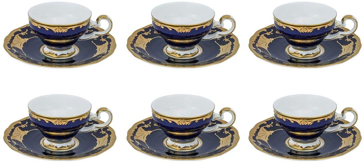 12 Pieces Porcelain Tea Set 6 Cups & 6 Saucers, Elegant Drinking
