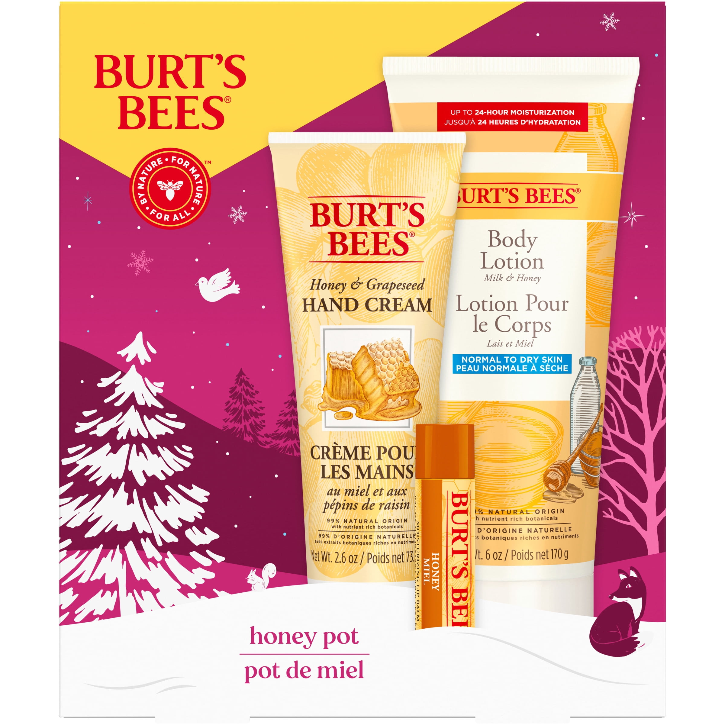 Burt's Bees Honey Pot Trio Holiday Gift Set with Body Lotion, Hand Cream and Lip Balm