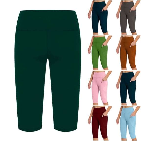Admvng Womens Knee Length Leggings Casual Summer Yoga Workout Capris with Pockets