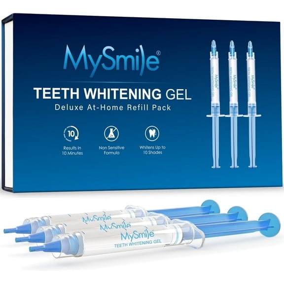 MySmile 3x3ml Teeth Whitening Gel Refill Pack Tooth Whitener 10min Results Remove Stain, Mint Flavor,No Light