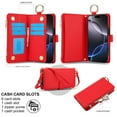 thumbnail image 4 of ELEHOLD For iPhone 13 Pro Max Phone Case Leather Crossbody Zipper Card Wallet Flip Case Kickstand Cover, with Ring Holder,Full Body Protection-Red, 4 of 7