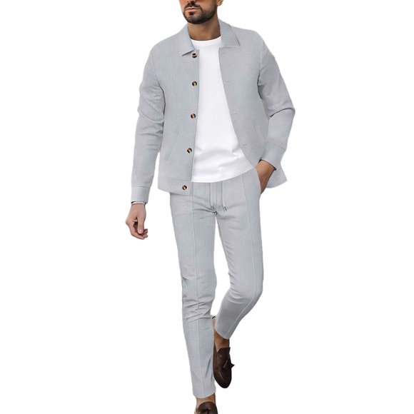 Men’s 2 Piece Outfits, Casual Long Sleeve Sets with Polo Collar, Outdoor Tracksuit with Elastic Waist Drawstring Pants, Side Pocket Lounge Sets for Daily Wear