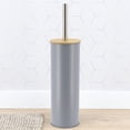 thumbnail image 2 of Gray Metal Toilet Brush and Holder Set With Bamboo Lid, 2 of 8