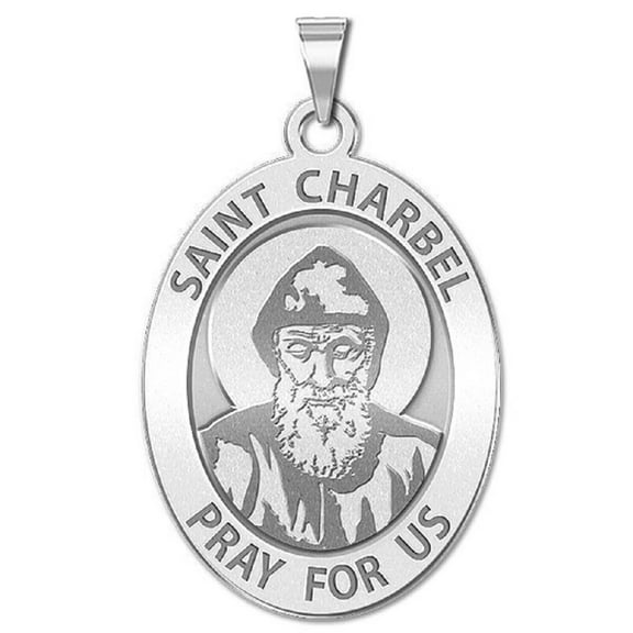 Saint Charbel OVAL Religious Medal  - 1/2 X 2/3 Inch Size of Dime, Sterling Silver