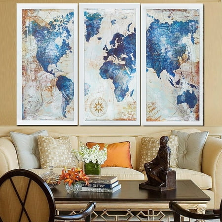 3pcs World Map Modern Wall Art Oil Canvas Painting Print Home Decor Framed Walmart Canada