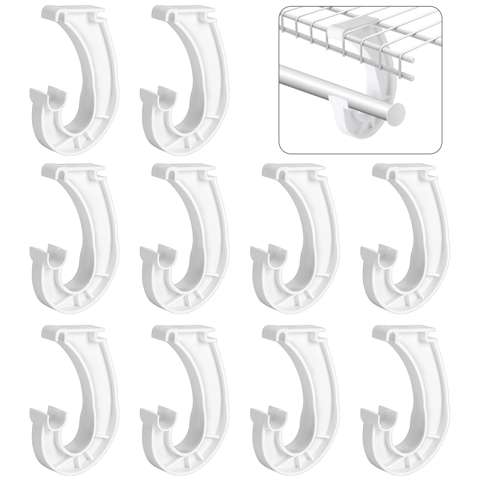 10Pcs Hanging Closet Rod Support - 3/4" J-Shaped Shelf Rod Holder, Sturdy Closet Brackets for Hanging Clothes, Cabinets, Curtain