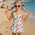 thumbnail image 3 of COEQINE Girls Beach Pool One Piece Swimsuit, Playful Tank Neck and Wide Straps Soft Swimwear with Flared Skirt, Comfortable Swimsuit for Girls 3-4 Years, Cherry Daisy Green, 3 of 8