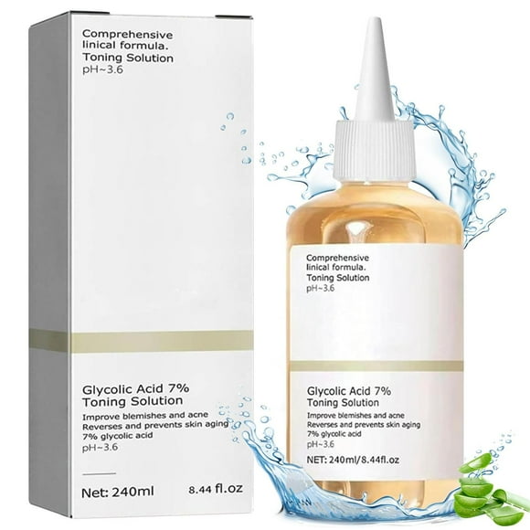 Tónico Facial Ácido Glicólico 7% 240ml para Manchas y Acné - Exfoliante y Rejuvenecedor de Piel Gras