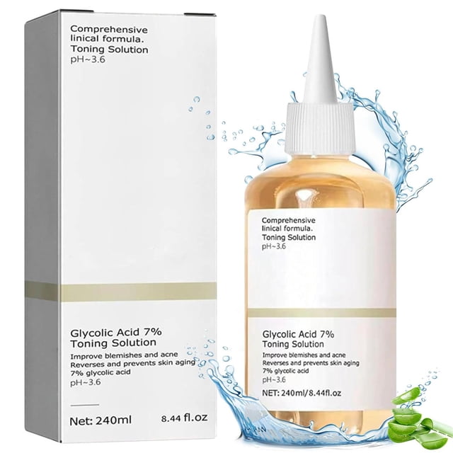 Tónico Facial Ácido Glicólico 7% 240ml para Manchas y Acné - Exfoliante y Rejuvenecedor de Piel Gras