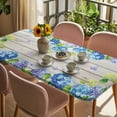 thumbnail image 3 of Blue Hydrangea Table Cloths for 4 Foot Rectangle Tables, Rustic Wooden Butterfly Spring Floral Patio Waterproof Elastic Fitted Tablecloths, Washable Rectangular Table Cover for Camping, 3 of 8
