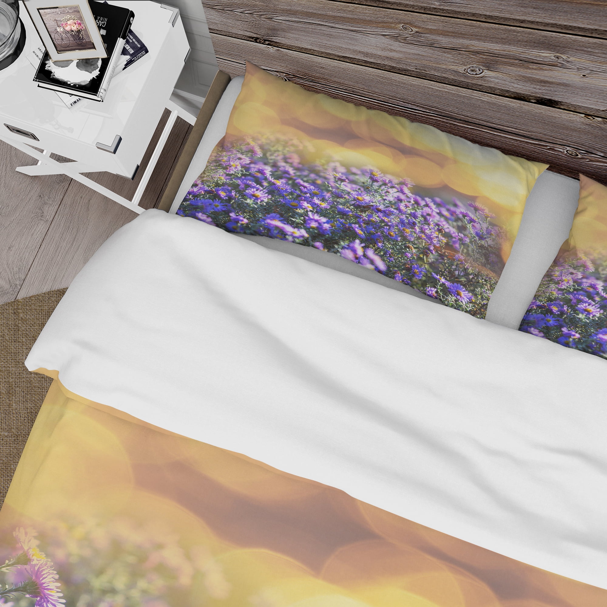Designart 'Purple Flowers on Brown Background' Country Duvet Cover Set