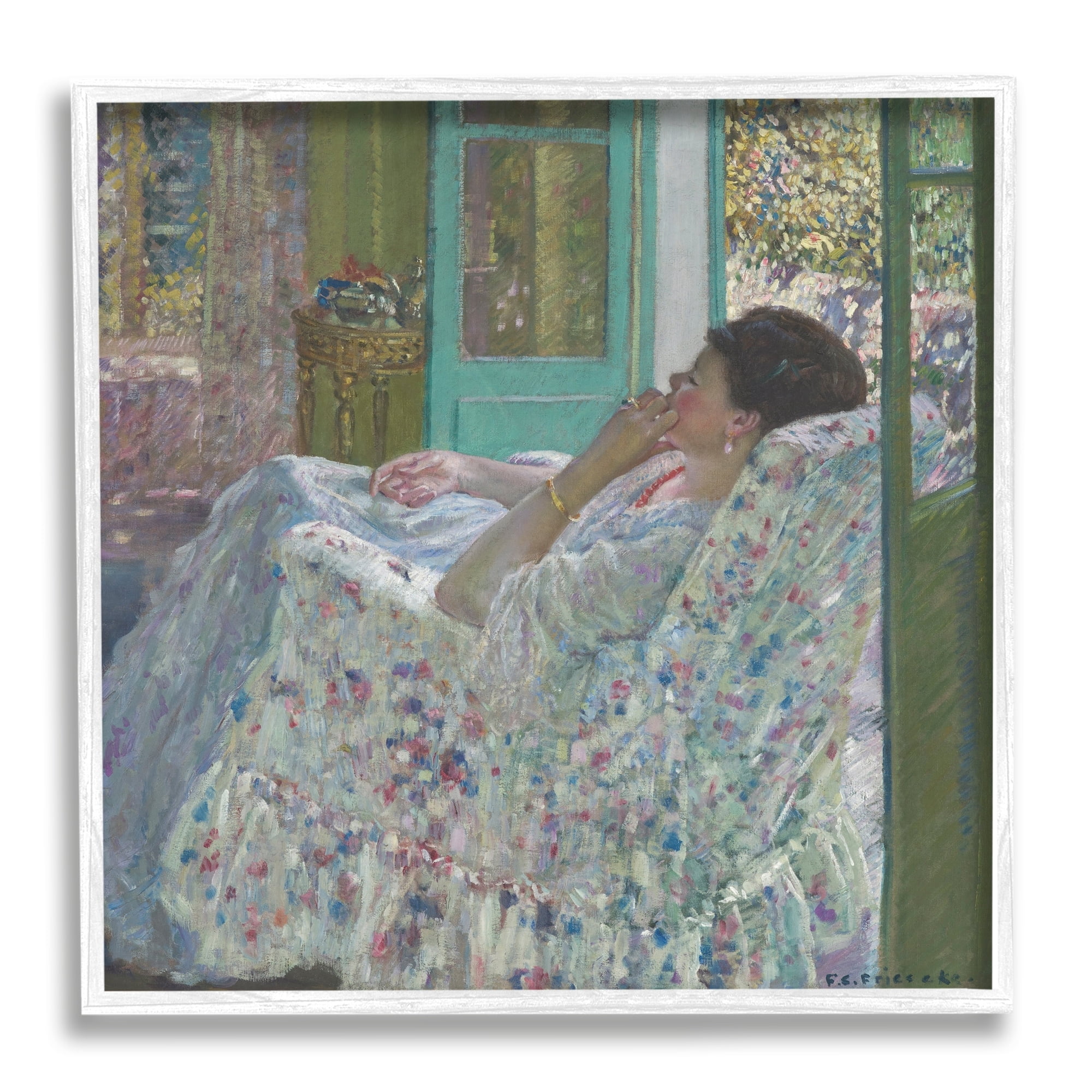 Stupell Industries Afternoon Yellow Room Frederick Carl Frieseke Classic Painting Painting White Framed Art Print Wall Art, Design by one1000paintings
