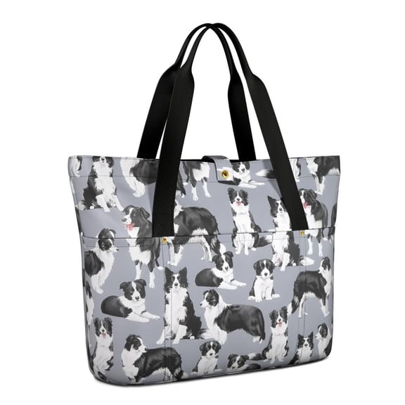 Tote Bag for Women - Cute Border Collie Pattern Shoulder Bag - Large Utility Work Duffle Bag with Zipper Handbag for Travel, Work, Sprots
