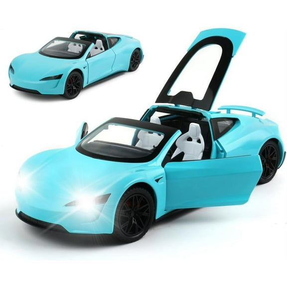 1:24 Scale Tesla Roadster Alloy Car Model Diecast Toy Vehicles for Kids, Tesla car Model，Pull Back Alloy Car with Lights and Music,Gifts for Boys and Girls. (Blue)