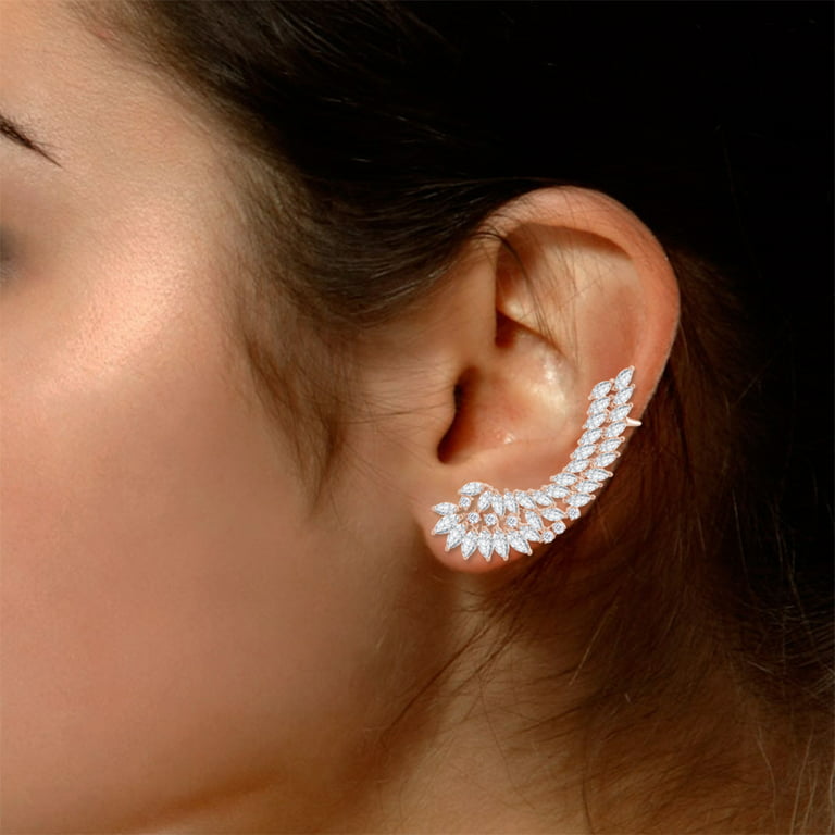 Silver Cubic Zirconia Wing Cuff Earrings