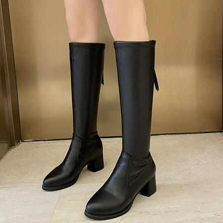

eczipvz Womens Shoes Boots for Women Womens Shoes Fashion Leather Back Zipper Solid Color Middle Heel Heel Mid Womens Rain Boots Wide Calf Black-6.5