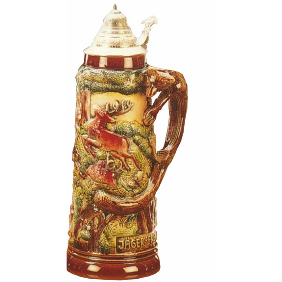 German Beer Stein Fox handle hunting stein 1.5 liter tankard, beer mug