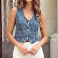 thumbnail image 2 of Tqcoqu Womens Summer Cropped Denim Vest, V-Neck Crop Western Jean Vest Top for Women Country Trendy Outfits, 2 of 6