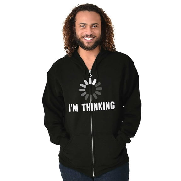 Thinking Loading Computer Nerd Geek Unisex Fleece Graphic Zip Up Hoodie Brisco Brands 2X
