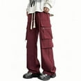 thumbnail image 5 of CHEEREAM Cargo Pants Men Baggy High Waisted Parachute Pants with Pockets Wide Leg Y2K Casual Pants for Mens Wine 2XL, 5 of 5